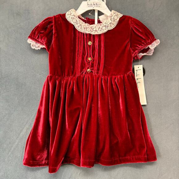 Vintage Deadstock Nicole Miller Christmas Dress Velvet Velour 24M 2 Piece Lace - Picture 1 of 13